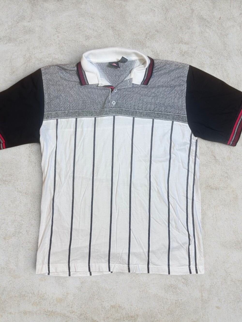 Vintage Le Coq Sportif Striped Golf Polo White Gray Sz XL